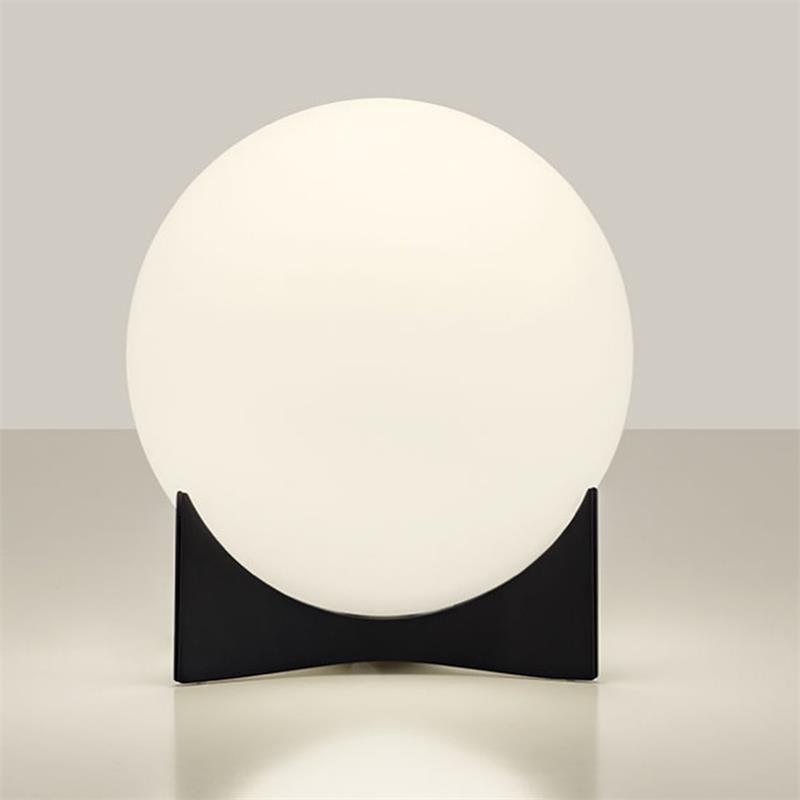 Contemporary Geometric Metal Table Lamp with White Spherical Glass Shade