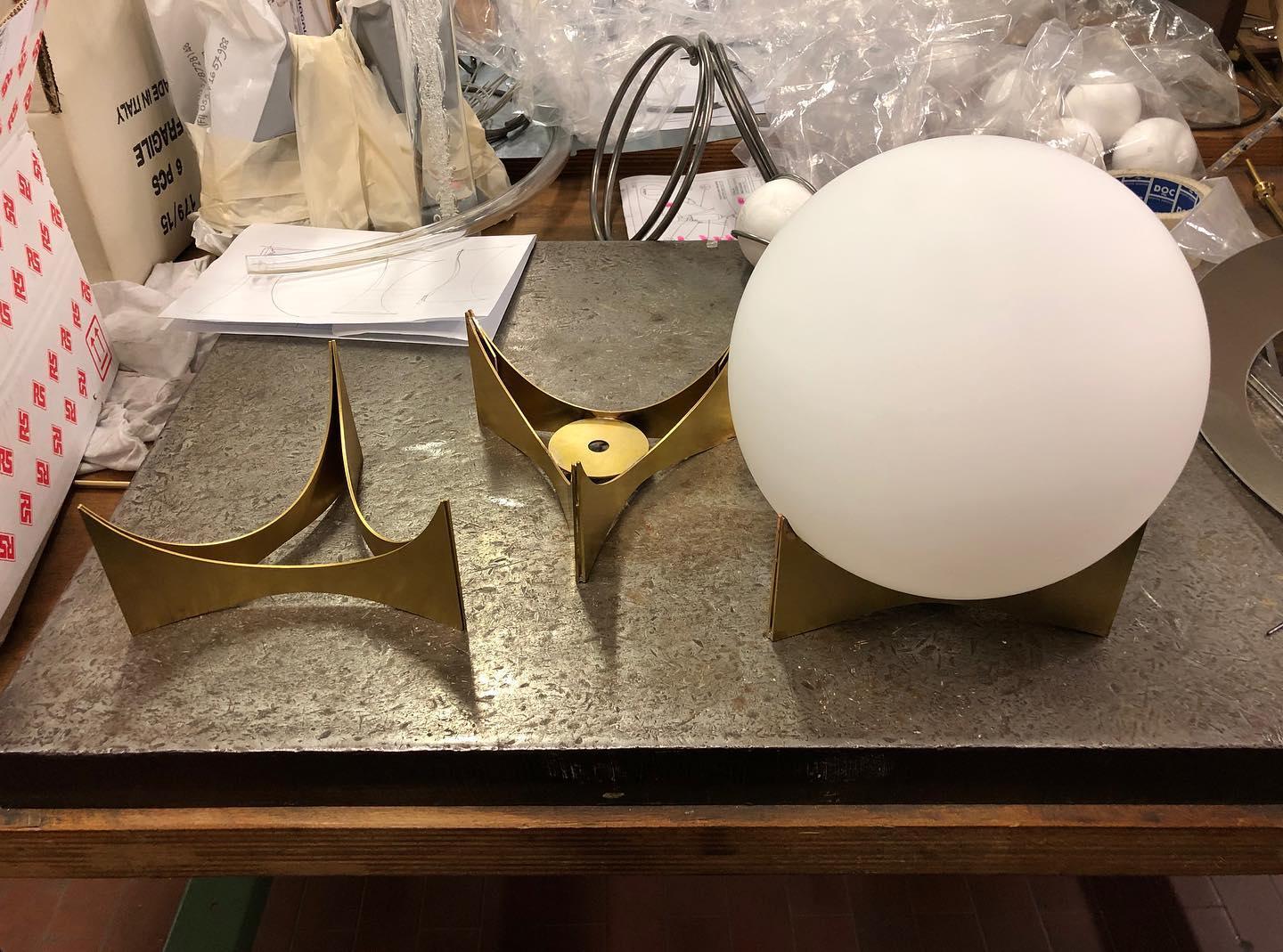 Contemporary Geometric Metal Table Lamp with White Spherical Glass Shade