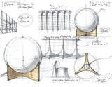 Contemporary Geometric Metal Table Lamp with White Spherical Glass Shade