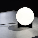 Contemporary Geometric Metal Table Lamp with White Spherical Glass Shade