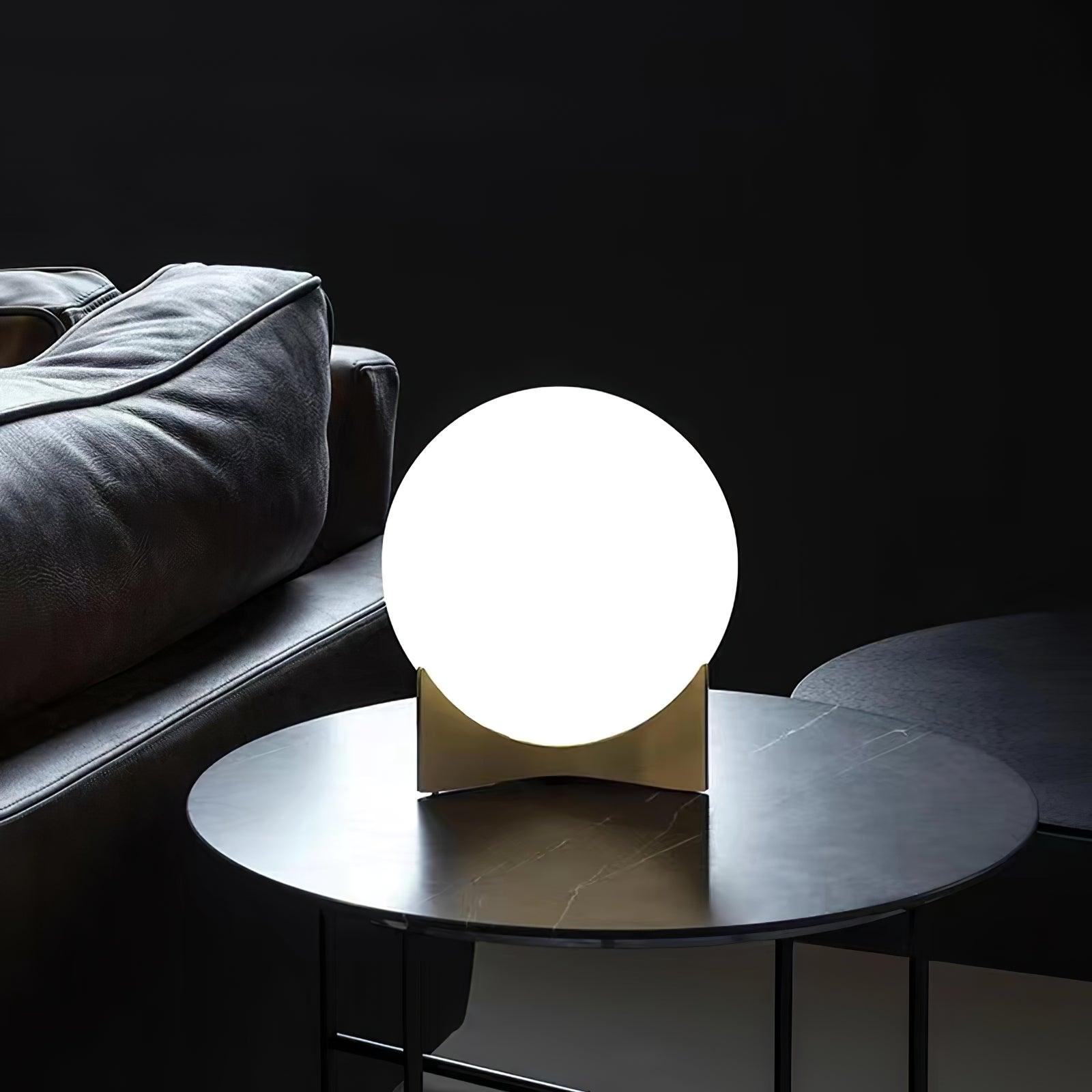 Contemporary Geometric Metal Table Lamp with White Spherical Glass Shade