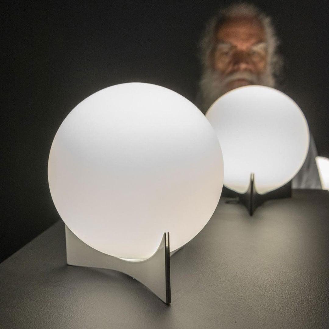 Contemporary Geometric Metal Table Lamp with White Spherical Glass Shade