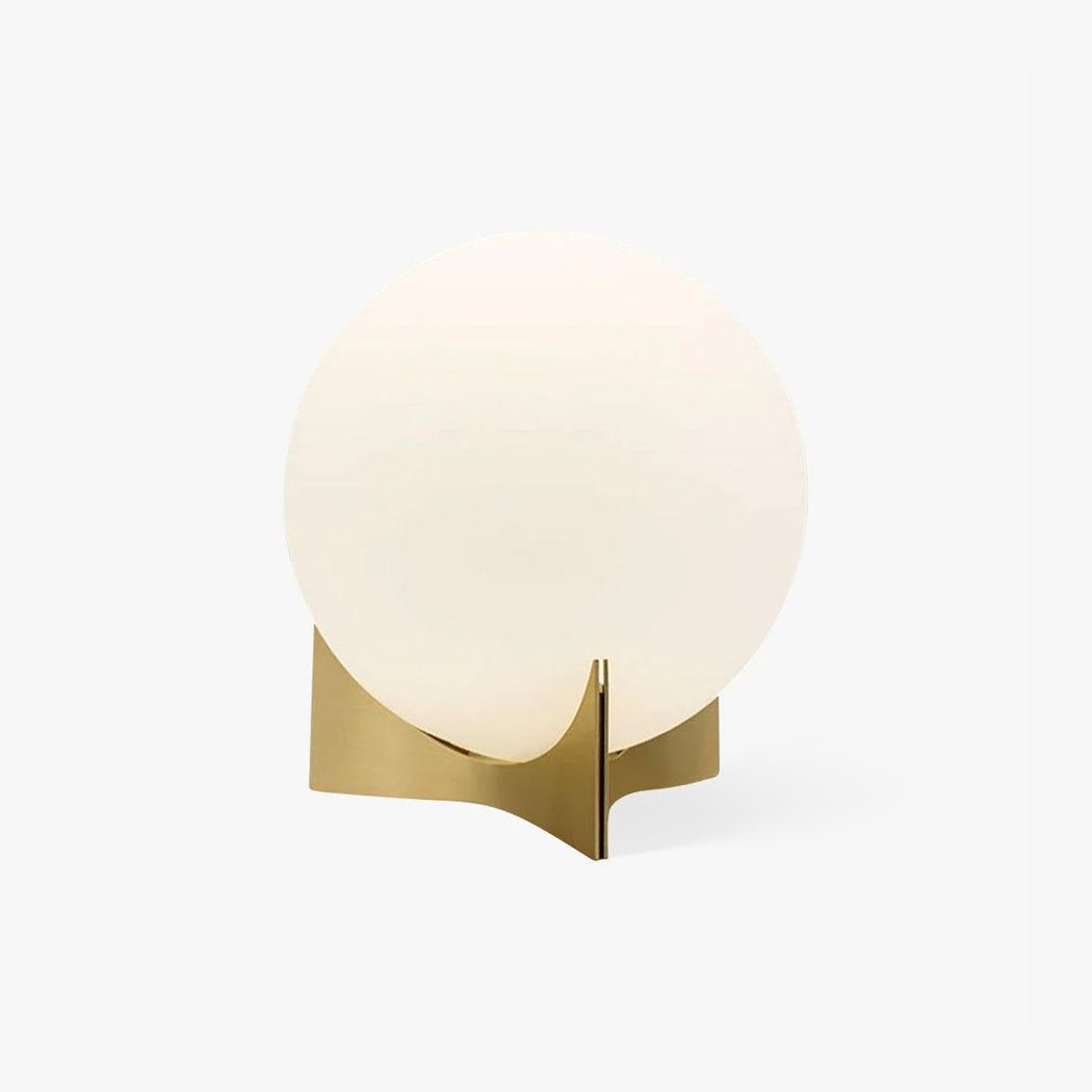 Contemporary Geometric Metal Table Lamp with White Spherical Glass Shade