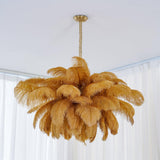 Natural Ostrich Feather Gasolier Chandelier with Polished Brass Frame for Luxury Interiors