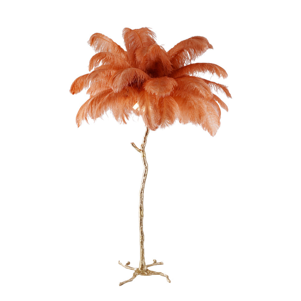 Luxurious Ostrich Feather Floor Lamp with Polished Brass Base Elegant Gold Standing Light for Living Room