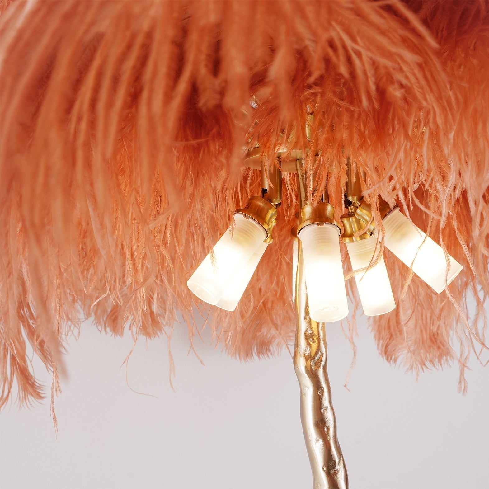 Luxurious Ostrich Feather Floor Lamp with Polished Brass Base Elegant Gold Standing Light for Living Room