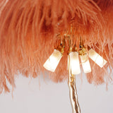 Luxurious Ostrich Feather Floor Lamp with Polished Brass Base Elegant Gold Standing Light for Living Room
