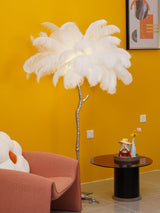 Luxurious Ostrich Feather Floor Lamp with Polished Brass Base Elegant Gold Standing Light for Living Room