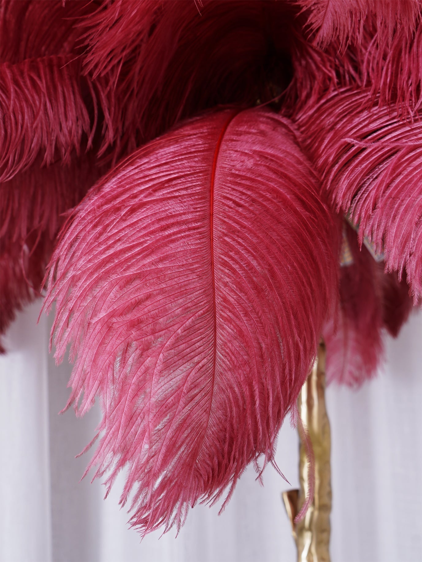 Luxurious Ostrich Feather Floor Lamp with Polished Brass Base Elegant Gold Standing Light for Living Room