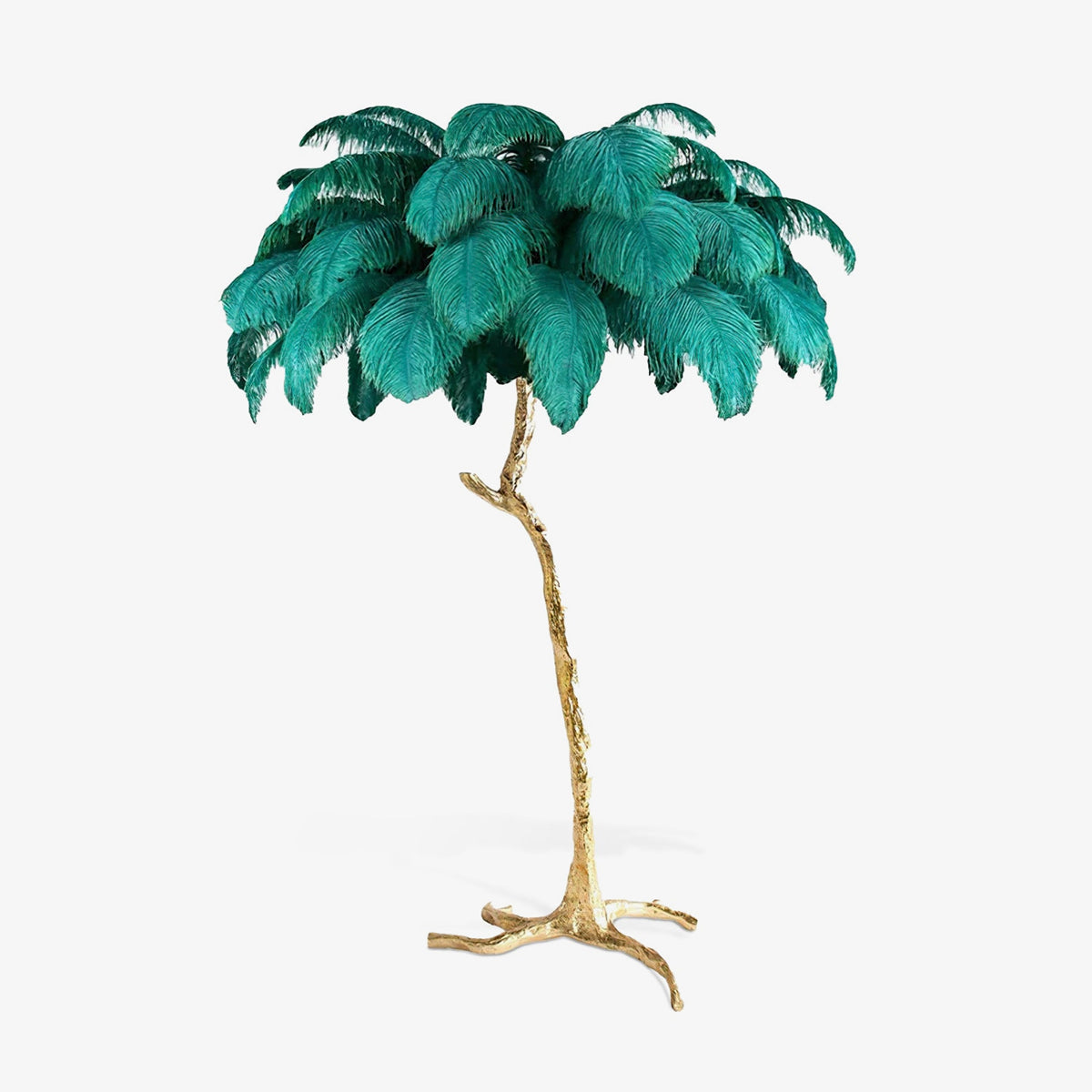 Luxurious Ostrich Feather Floor Lamp with Polished Brass Base Elegant Gold Standing Light for Living Room