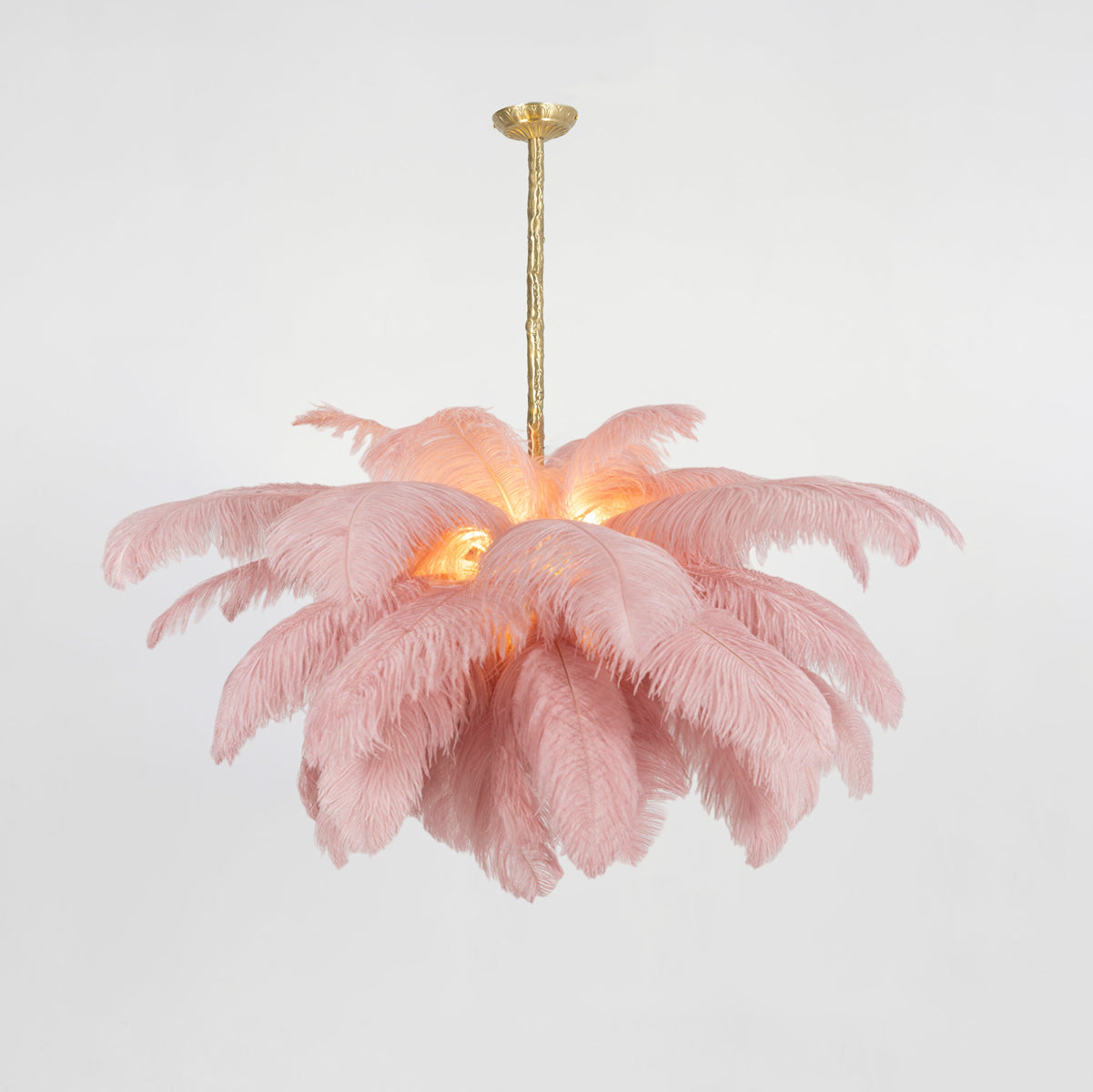 Natural Ostrich Feather Gasolier Chandelier with Polished Brass Frame for Luxury Interiors