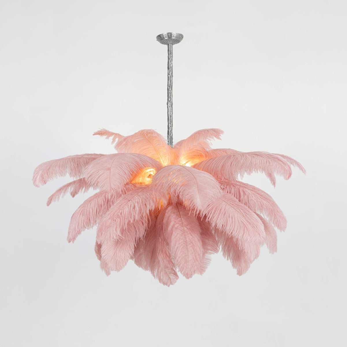 Natural Ostrich Feather Gasolier Chandelier with Polished Brass Frame for Luxury Interiors