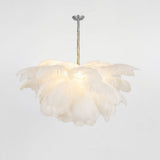 Natural Ostrich Feather Gasolier Chandelier with Polished Brass Frame for Luxury Interiors