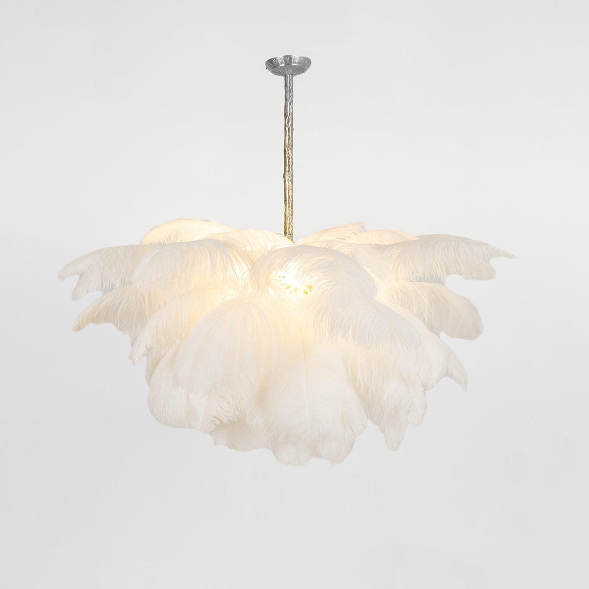 Natural Ostrich Feather Gasolier Chandelier with Polished Brass Frame for Luxury Interiors