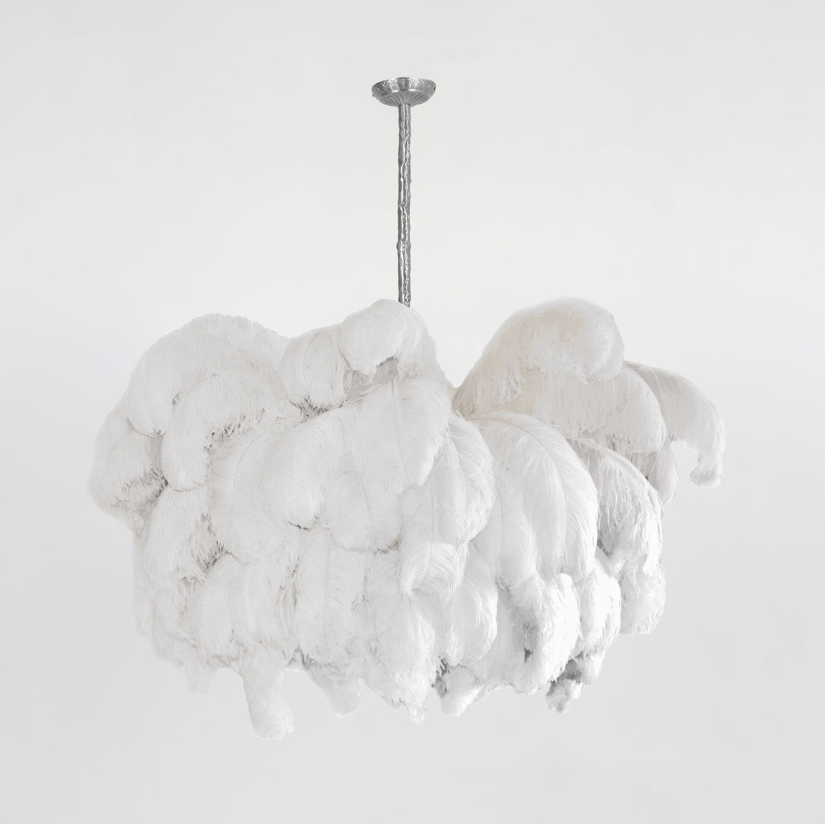 Natural Ostrich Feather Gasolier Chandelier with Polished Brass Frame for Luxury Interiors