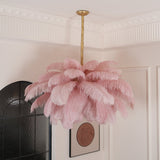 Natural Ostrich Feather Gasolier Chandelier with Polished Brass Frame for Luxury Interiors