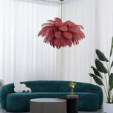 Natural Ostrich Feather Gasolier Chandelier with Polished Brass Frame for Luxury Interiors