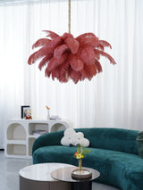 Natural Ostrich Feather Gasolier Chandelier with Polished Brass Frame for Luxury Interiors