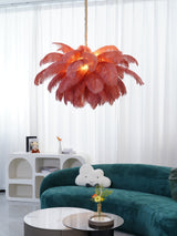 Natural Ostrich Feather Gasolier Chandelier with Polished Brass Frame for Luxury Interiors
