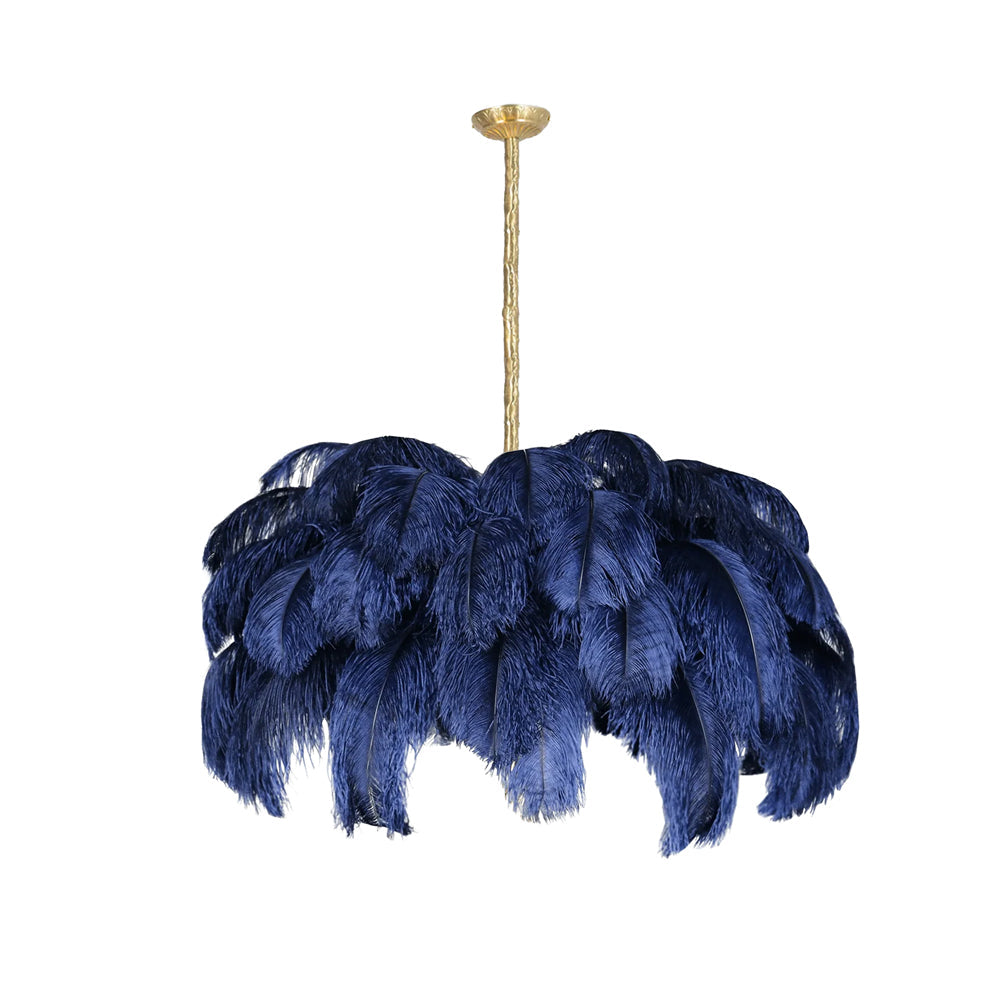 Natural Ostrich Feather Gasolier Chandelier with Polished Brass Frame for Luxury Interiors