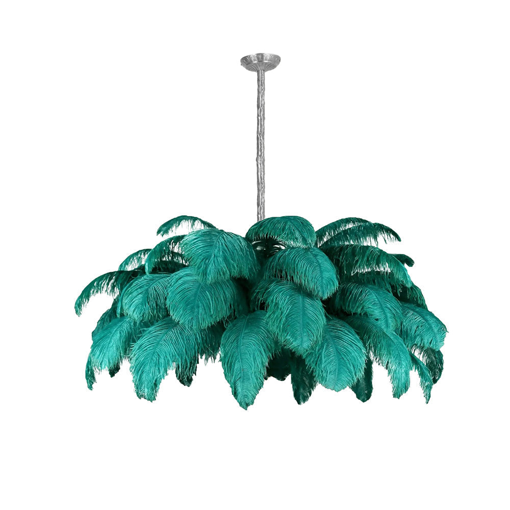 Natural Ostrich Feather Gasolier Chandelier with Polished Brass Frame for Luxury Interiors