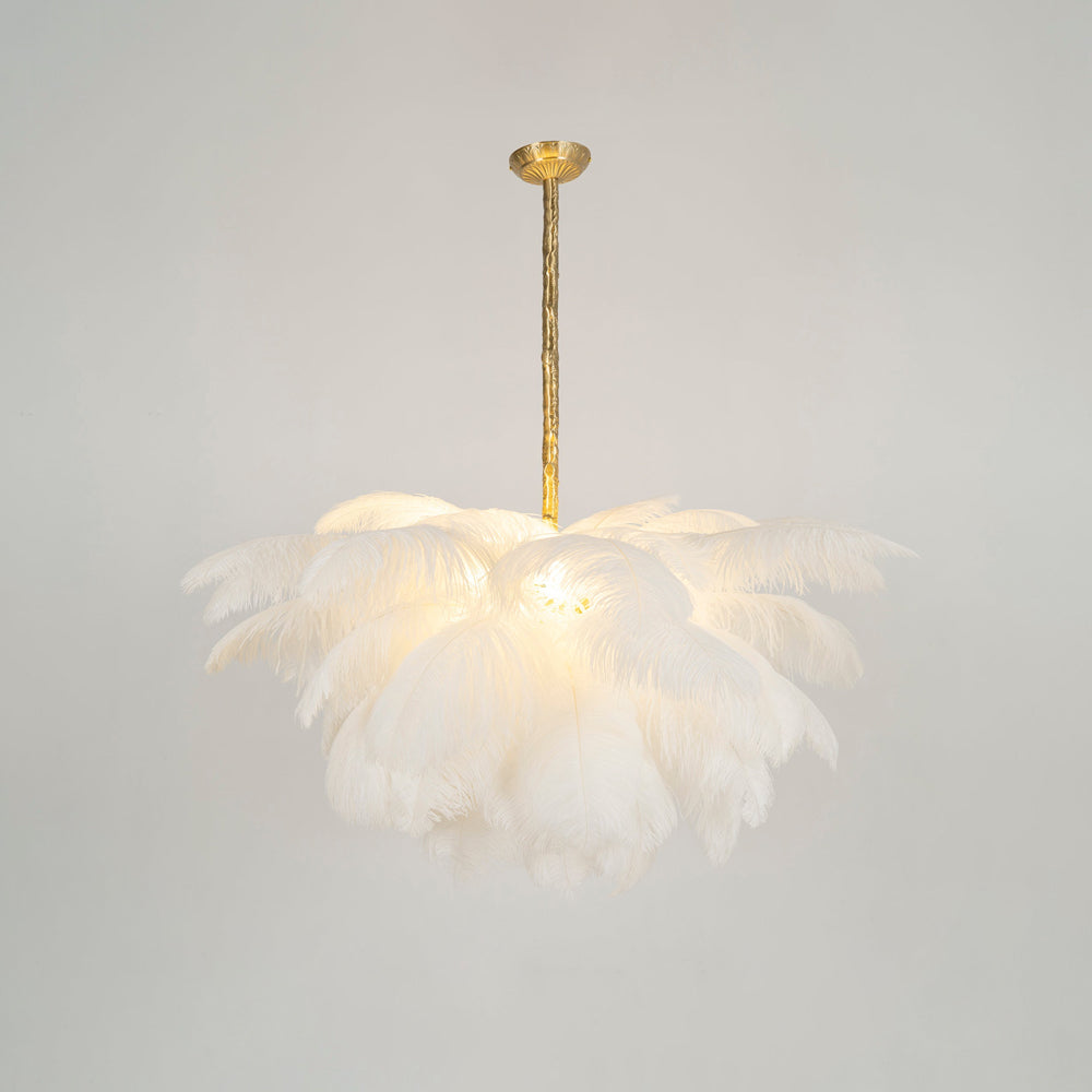 Natural Ostrich Feather Gasolier Chandelier with Polished Brass Frame for Luxury Interiors