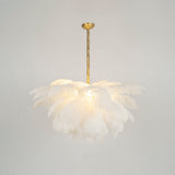 Natural Ostrich Feather Gasolier Chandelier with Polished Brass Frame for Luxury Interiors