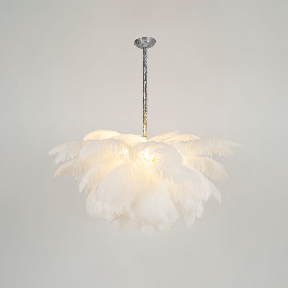 Natural Ostrich Feather Gasolier Chandelier with Polished Brass Frame for Luxury Interiors