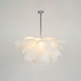 Natural Ostrich Feather Gasolier Chandelier with Polished Brass Frame for Luxury Interiors