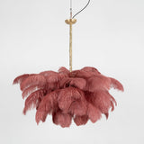 Natural Ostrich Feather Gasolier Chandelier with Polished Brass Frame for Luxury Interiors
