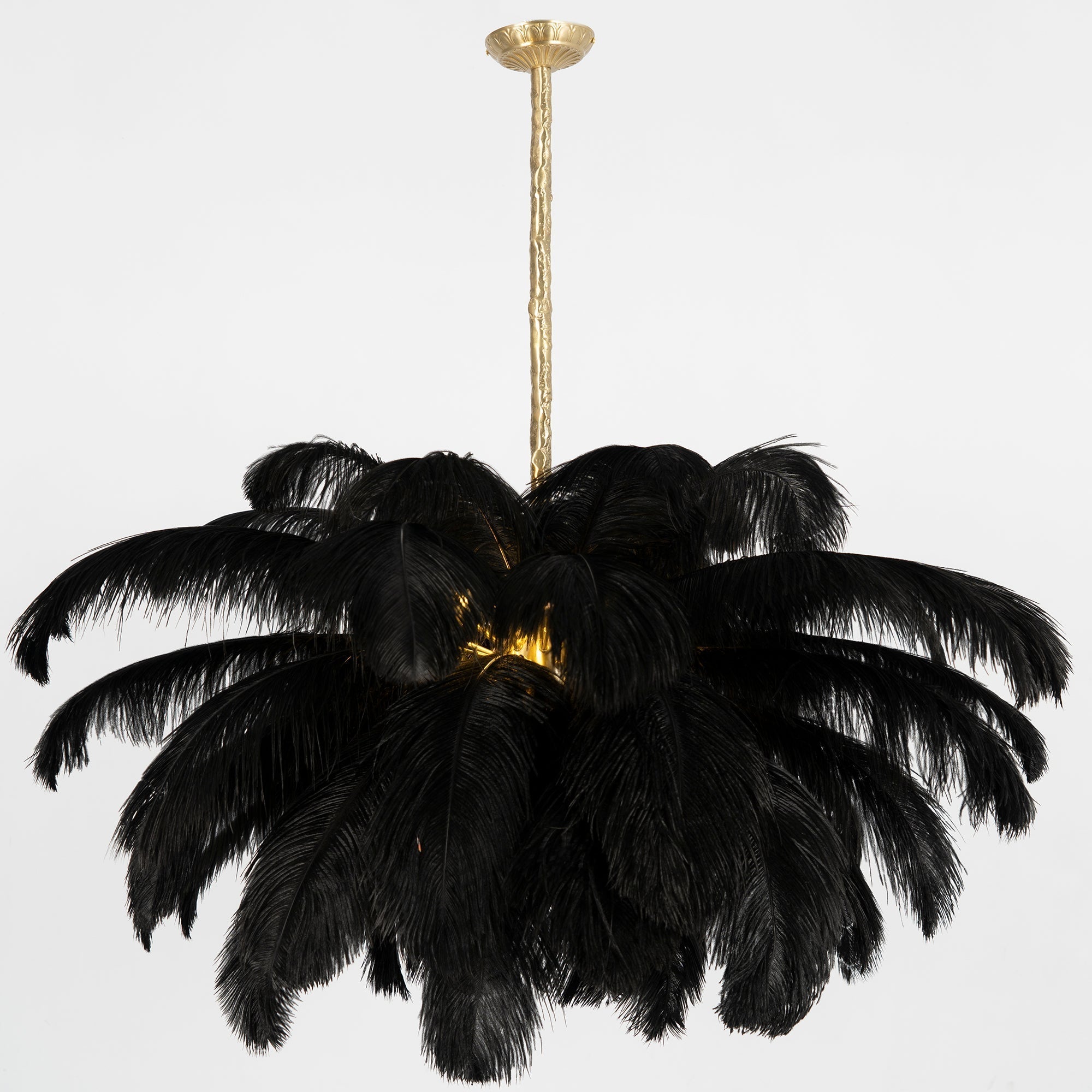 Natural Ostrich Feather Gasolier Chandelier with Polished Brass Frame for Luxury Interiors