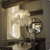Natural Ostrich Feather Gasolier Chandelier with Polished Brass Frame for Luxury Interiors