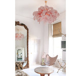 Natural Ostrich Feather Gasolier Chandelier with Polished Brass Frame for Luxury Interiors