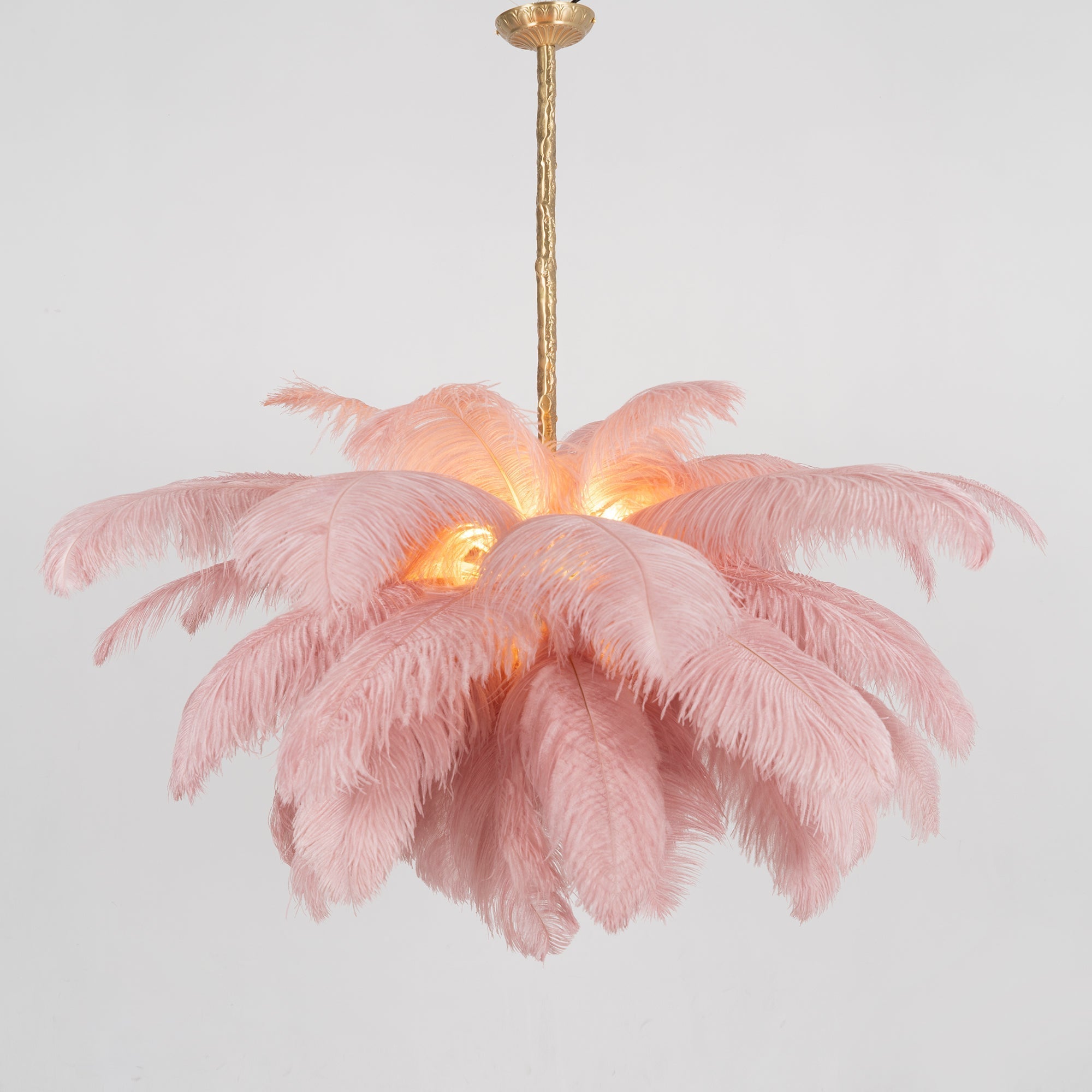 Natural Ostrich Feather Gasolier Chandelier with Polished Brass Frame for Luxury Interiors