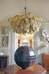 Natural Ostrich Feather Gasolier Chandelier with Polished Brass Frame for Luxury Interiors