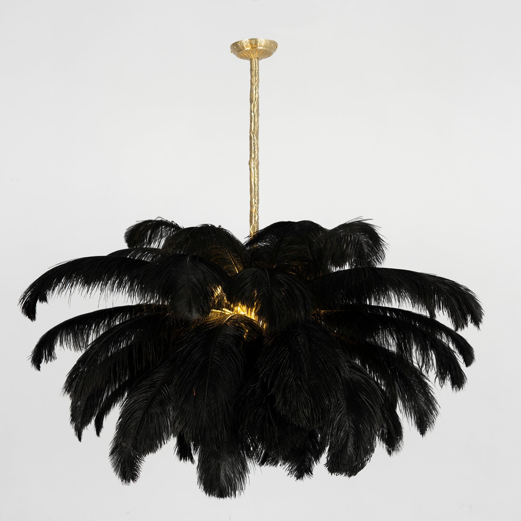 Natural Ostrich Feather Gasolier Chandelier with Polished Brass Frame for Luxury Interiors