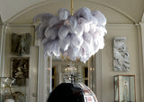 Natural Ostrich Feather Gasolier Chandelier with Polished Brass Frame for Luxury Interiors