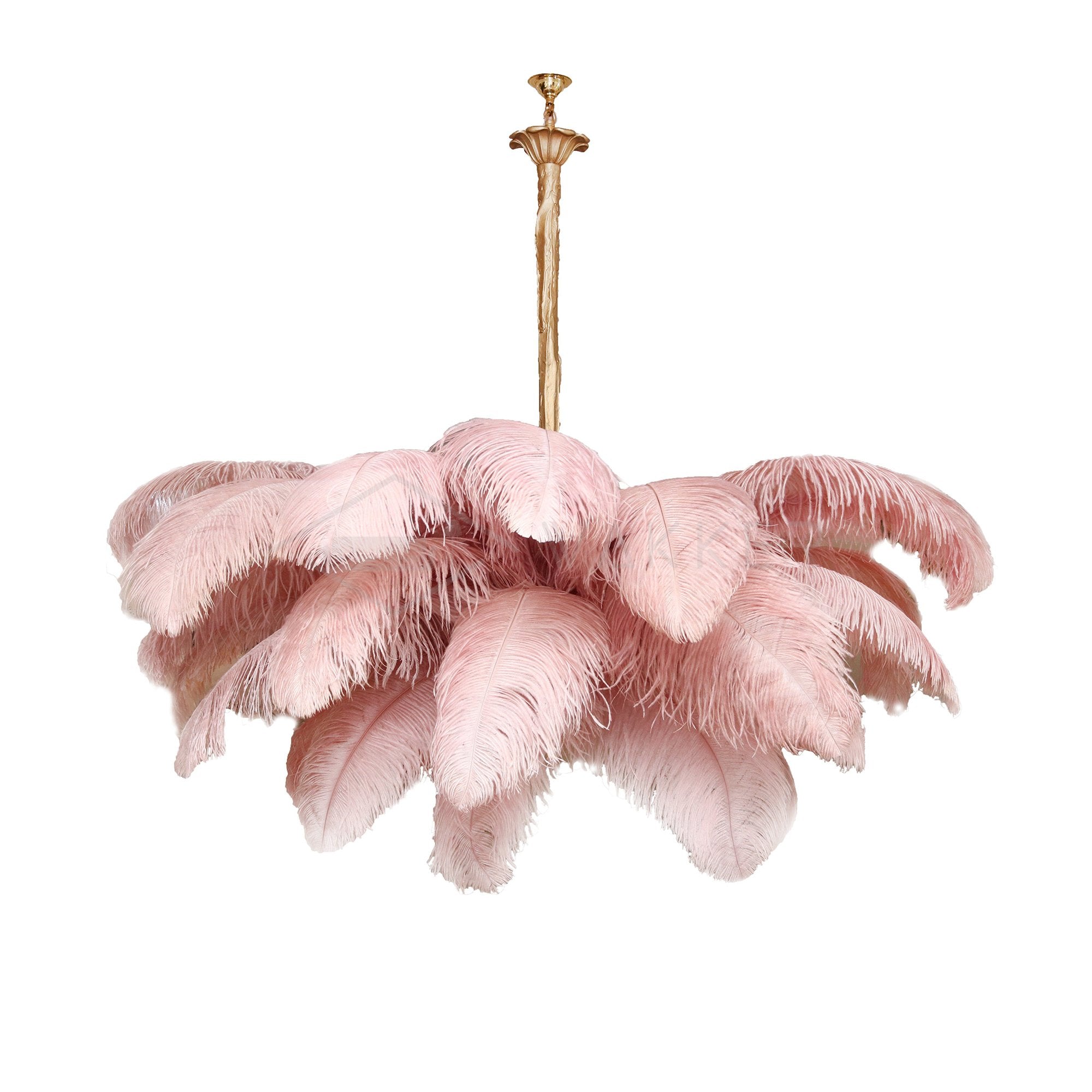 Natural Ostrich Feather Gasolier Chandelier with Polished Brass Frame for Luxury Interiors