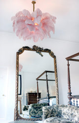 Natural Ostrich Feather Gasolier Chandelier with Polished Brass Frame for Luxury Interiors