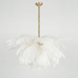 Natural Ostrich Feather Gasolier Chandelier with Polished Brass Frame for Luxury Interiors