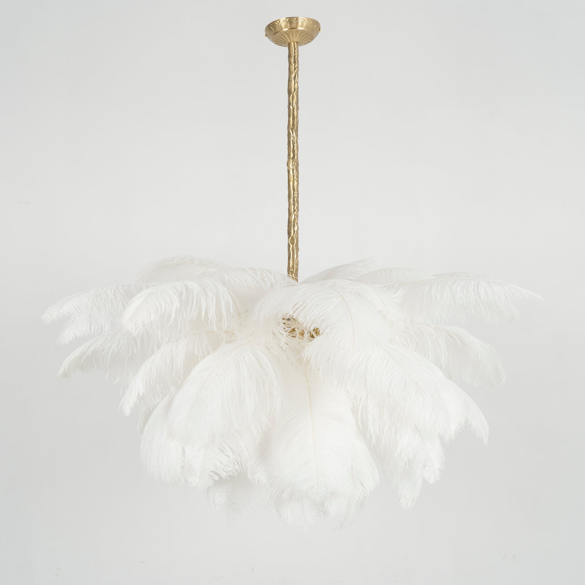 Natural Ostrich Feather Gasolier Chandelier with Polished Brass Frame for Luxury Interiors
