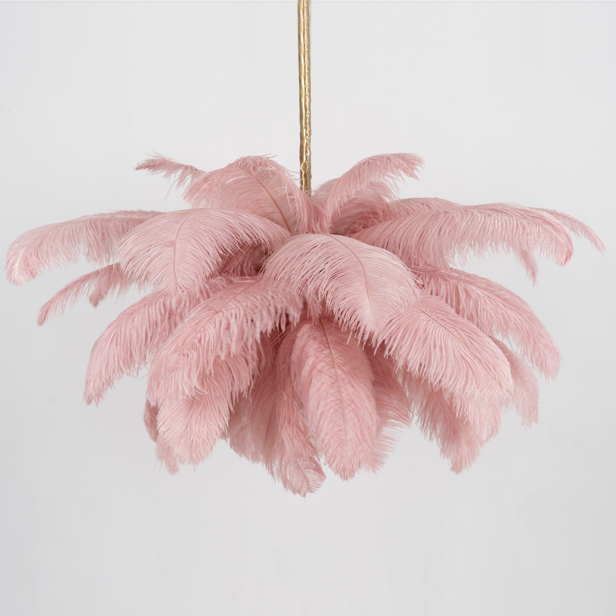 Natural Ostrich Feather Gasolier Chandelier with Polished Brass Frame for Luxury Interiors