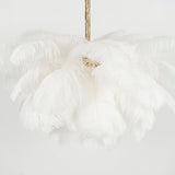 Natural Ostrich Feather Gasolier Chandelier with Polished Brass Frame for Luxury Interiors