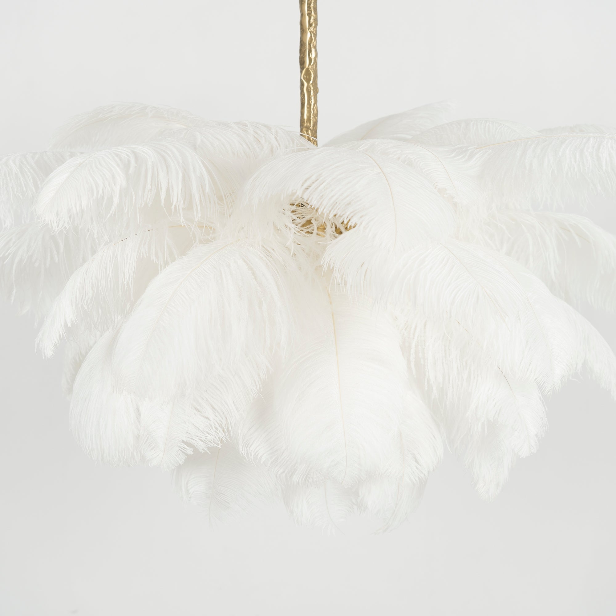 Natural Ostrich Feather Gasolier Chandelier with Polished Brass Frame for Luxury Interiors