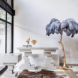 Luxurious Ostrich Feather Floor Lamp with Polished Brass Base Elegant Gold Standing Light for Living Room