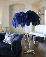 Luxurious Ostrich Feather Floor Lamp with Polished Brass Base Elegant Gold Standing Light for Living Room