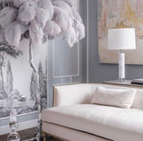 Luxurious Ostrich Feather Floor Lamp with Polished Brass Base Elegant Gold Standing Light for Living Room