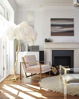 Luxurious Ostrich Feather Floor Lamp with Polished Brass Base Elegant Gold Standing Light for Living Room