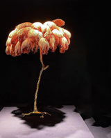 Luxurious Ostrich Feather Floor Lamp with Polished Brass Base Elegant Gold Standing Light for Living Room
