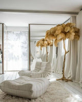 Luxurious Ostrich Feather Floor Lamp with Polished Brass Base Elegant Gold Standing Light for Living Room
